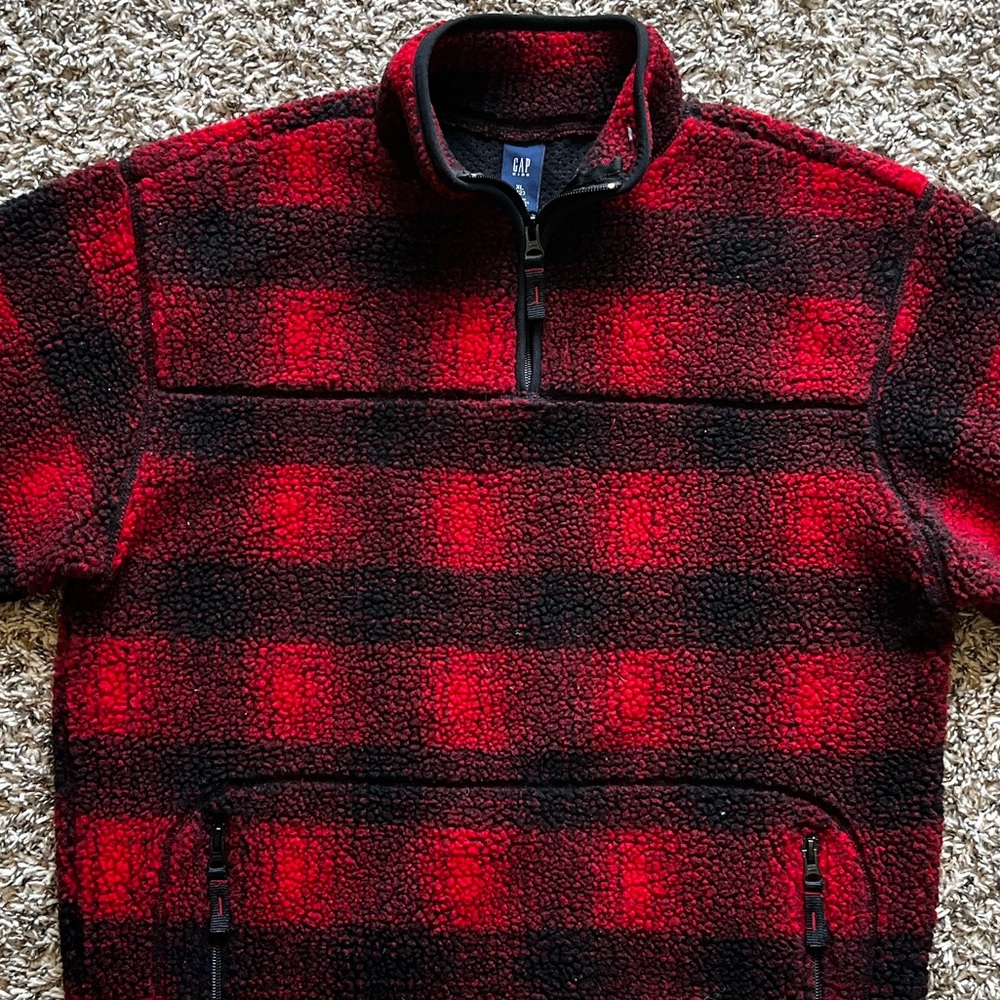 GAP Fleece Size XL Red and Black Quarter-Zip